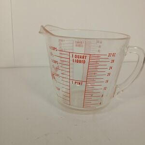 Vtg Fire-King Glass 4 Cup Measuring 499 Red Letters Numbers Anchor Hocking 32 oz